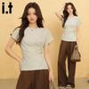 CHOCOOLATEit Women's Summer Pleated Round Neck T-Shirt