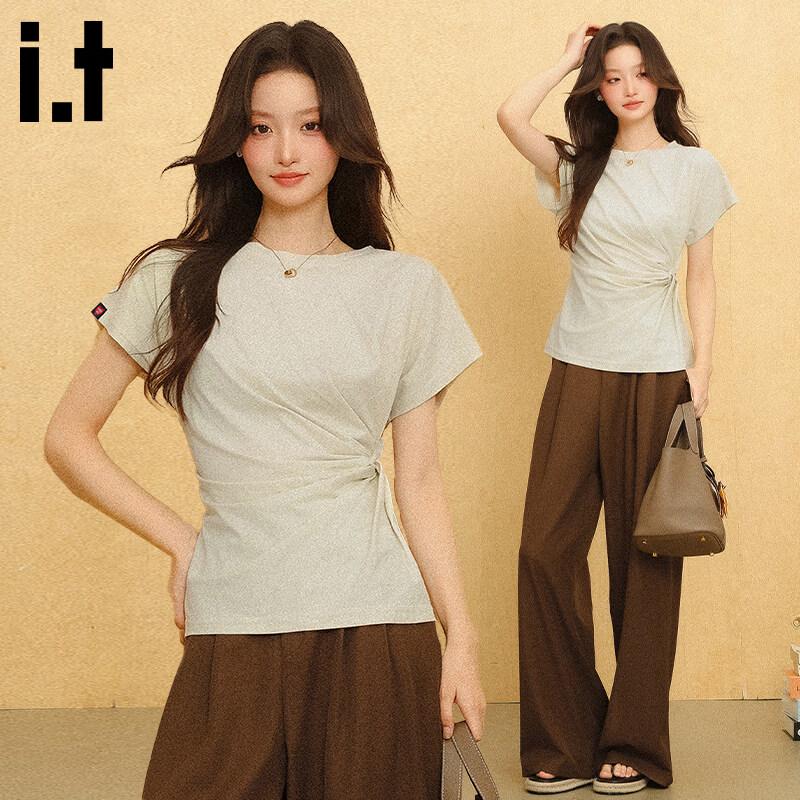 CHOCOOLATEit Women s Summer Pleated Round Neck T-Shirt M