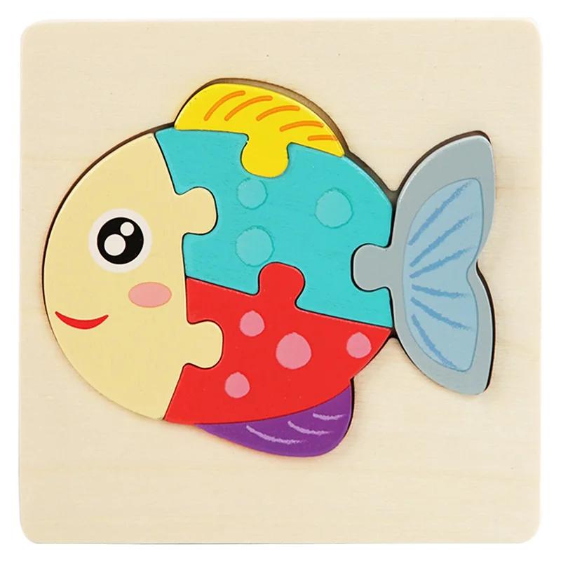 Baby Wooden Toys 3D Puzzle Cartoon Animal Intelligence Cognitive Jigsaw Wood Puzzle Early Educational Toys for Kids Gifts