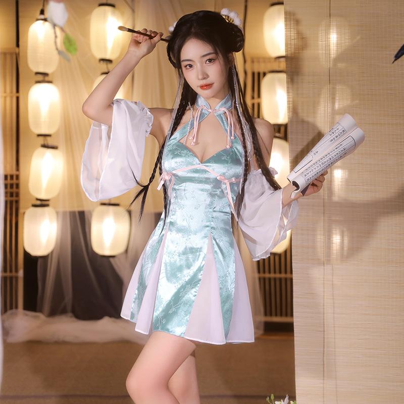 Classical Hanfu Skirt Cosplay Dancing Girl Exotic Costume Sexy Lingerie Enchanting Retro Tulle Perspective Hanfu Dress