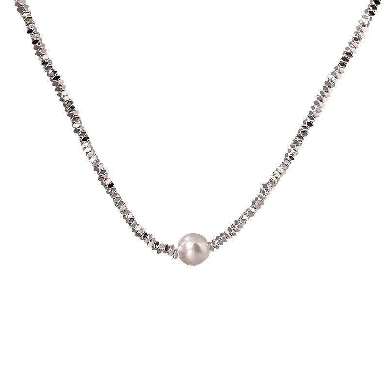 Sterling Silver Pearl Clavicle Chain Necklace - Trendy, Simple, and Versatile Design for Women