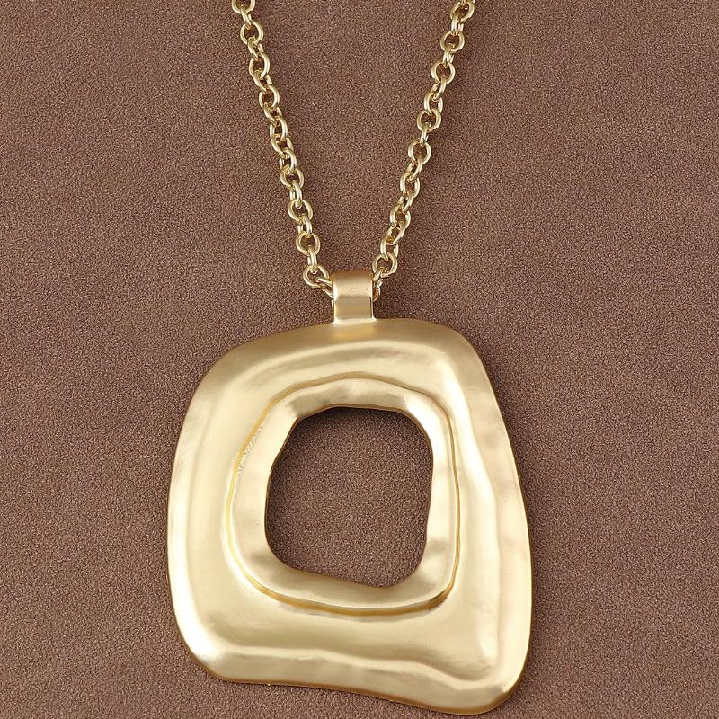 1 Piece Silver/Matte Gold Large Boho Open Charm Pendant Chain Statement Necklace