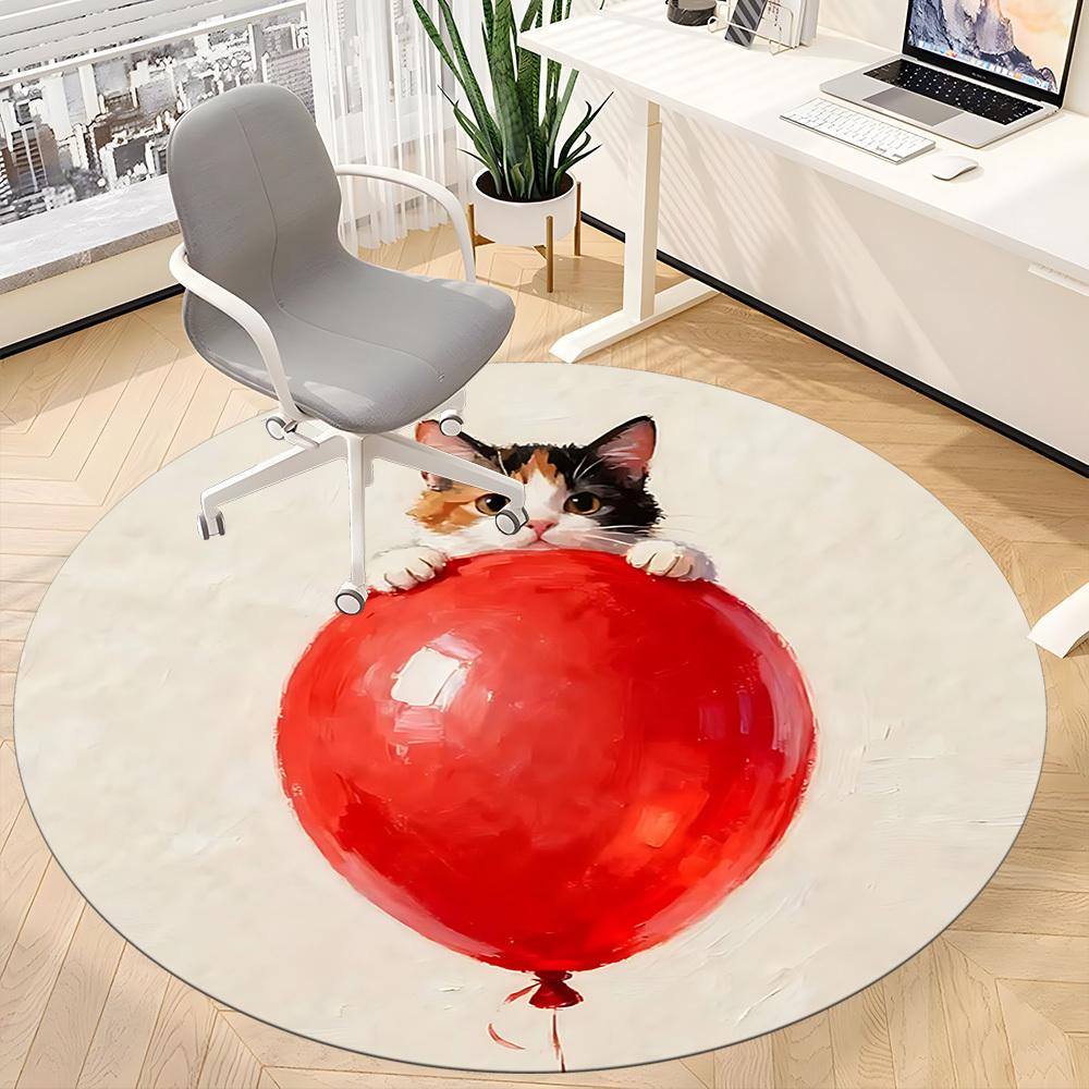 1PC Kitten Balloon Office Round Area Rug, Mat Suitable ForOffice, Under Office Chairs Bedroom Living Room Home Decor, Room Deco