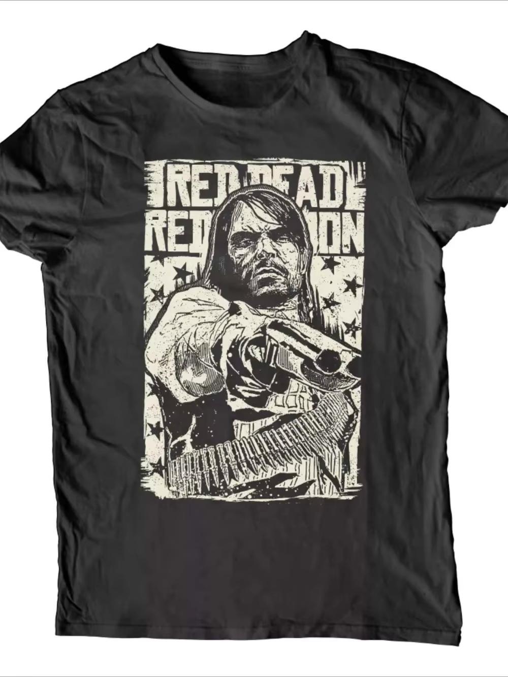 

Local Red Dead Revenge Themed Black T-Shirt Western Gun Graphic Print Round Neck Short Sleeves Regular Fit Suitable for Men -... 5XL різнокольоровий