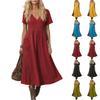 Women's V-neck Short-sleeved Mid-length Loose-fitting Dress With Pockets And Casual