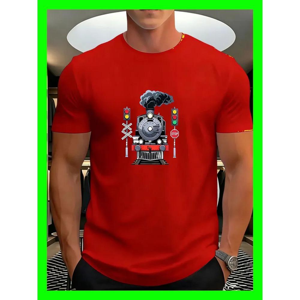 Creative Fun Colorful Pattern Print Short Sleeve T-shirt Summer Comfortable Fashionable Breathable Casual Versatile Sports Men's Cotton T-shirt