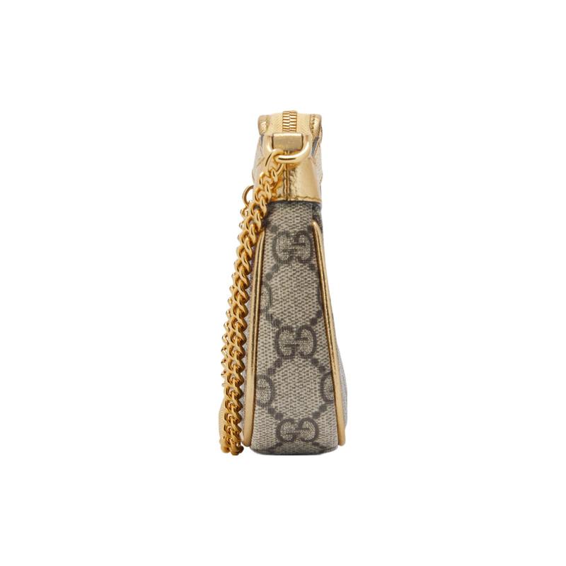 Gucci Ophidia Double G Logo Zipper Closure Canvas with Leather Finish Hand-held Shoulder Bag Mini Women's Beige with Ebony