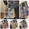 Large Capacity Linen Handbag Embroidery Printing Cloth Lunch Bag Ethnic Style Canvas Bag  Picnic