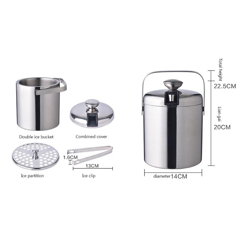Portable Bucket Ice Cooler Cabinet Double-Layer Wine Beer Ice Cube Container with Tong Clip for Home Kitchen Tools