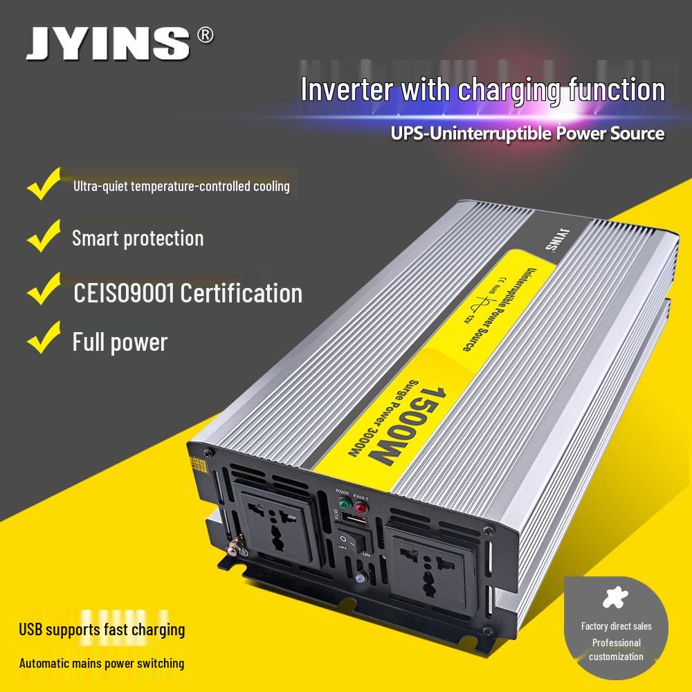 1500W 12V to 220V Pure Sine Wave UPS Inverter with Charger for Home/Solar/Vehicle Use