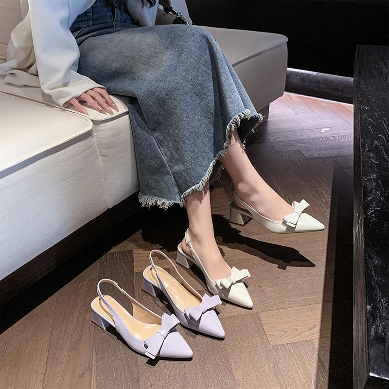 Baotou Sandals Women's Summer 2025 New Sweet Fairy Style with Skirt Bow Pointed Thick Heel High Heel Single Shoes