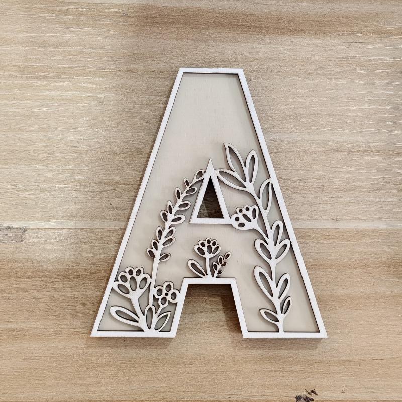 26pcs Wooden Alphabet Letters Wall Decor Set, Engraved Floral Pattern, Home Craft Ornaments, Elegant Display for Living Room