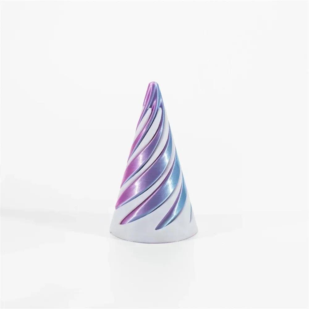 3DPrinted Spiral Cone Pyramid Passthrough Sculpture Vortex Illusion Cone Toy, Mini Spiral Ornament,Stress Relief Desk Decoration