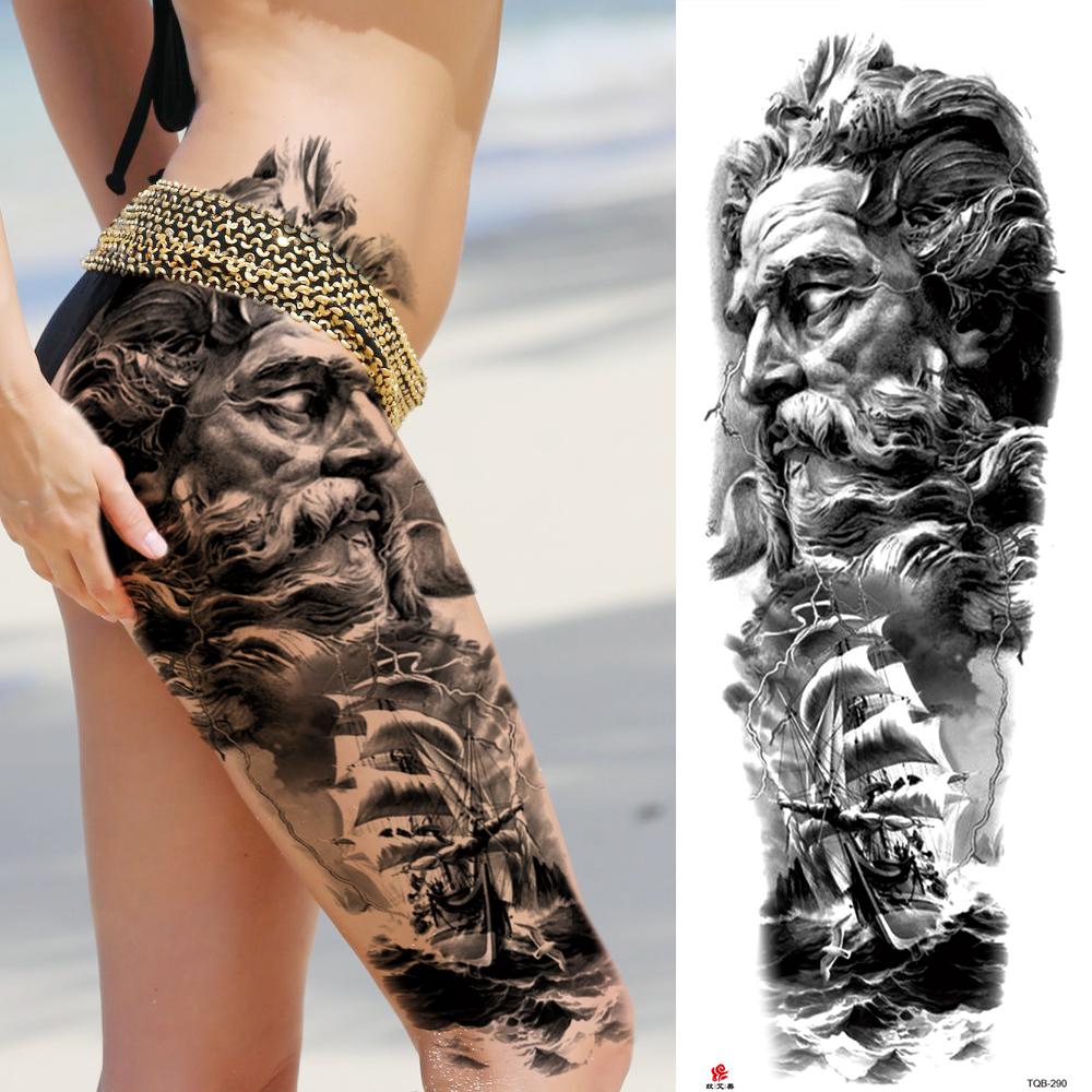 1 Sheet Long Sleeve Temporary Tattoos For Men Women Flower Skull Lion Wolf Tiger Nun Fox Compass Tattoo Sticker Body Art Arm Leg