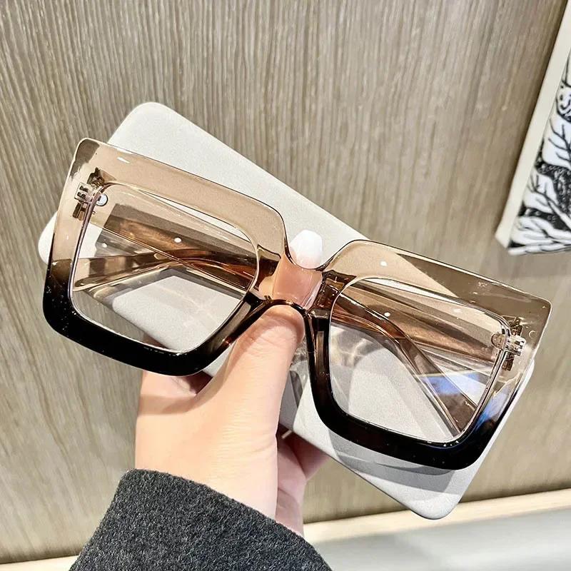 Large Square Frame Anti-Blue Light Plain Glasses Retro Luxury Brand Designer Black Eyeglasses Computer Transparent Eyewear