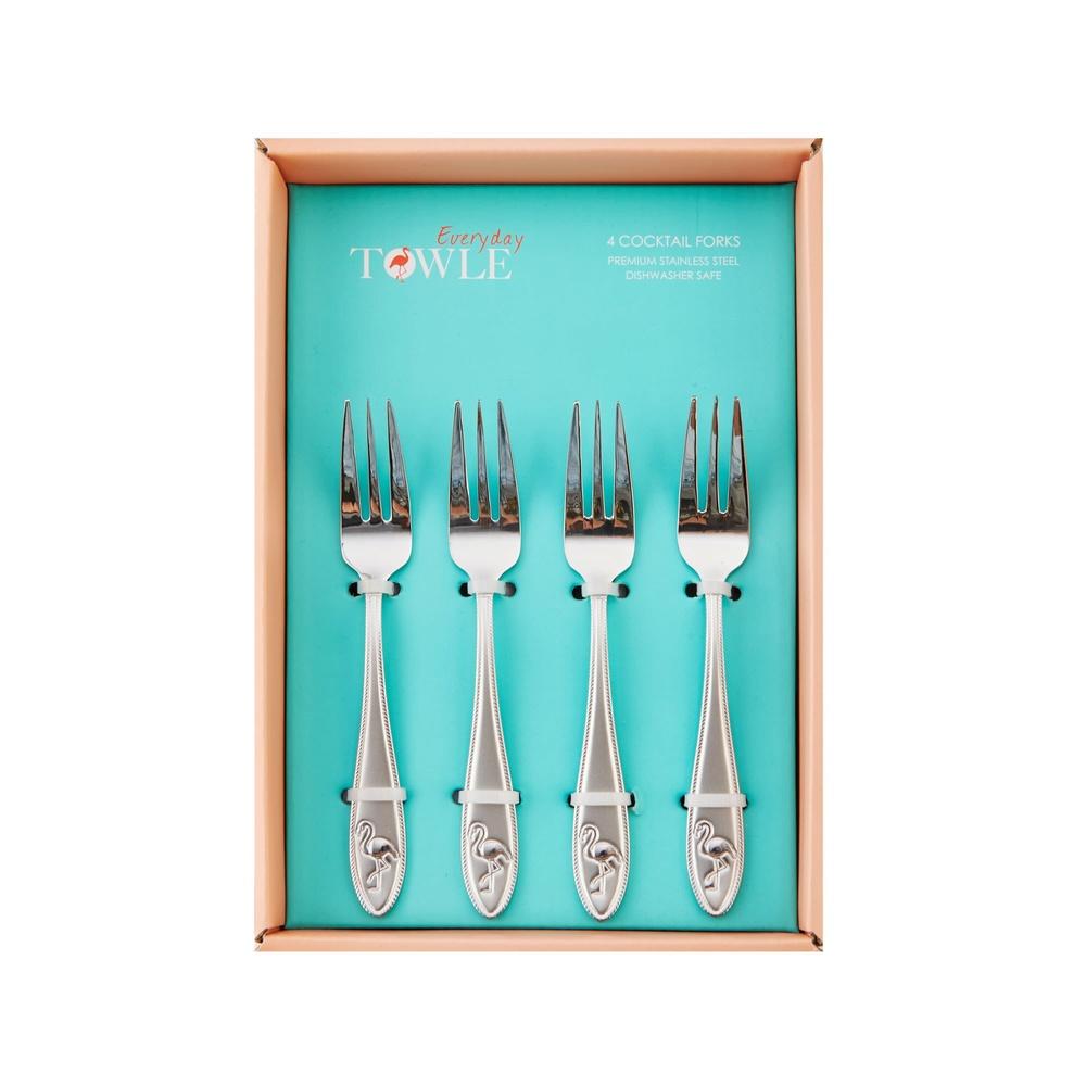 Alltägliche Flamingo Vorspeisengabeln Set mit 4 Cocktailgabeln Edelstahl Spülmaschinenfest Küstencharme Speiseutensilien Essen