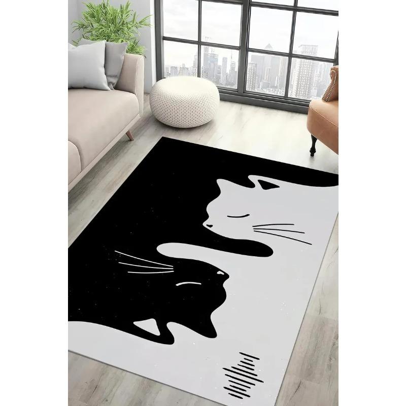 Yin Yang Cat Carpet Black and White Cat Large Carpet Bohemian Style Cat Door Mat Home Decoration Gift for Cat Lovers