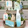 Wooden Beach Mermaid Theme Sign Tiered Tray Decoration Wood Seaside Figurines Plaque Coastal Bar Decoration Desk Ornament