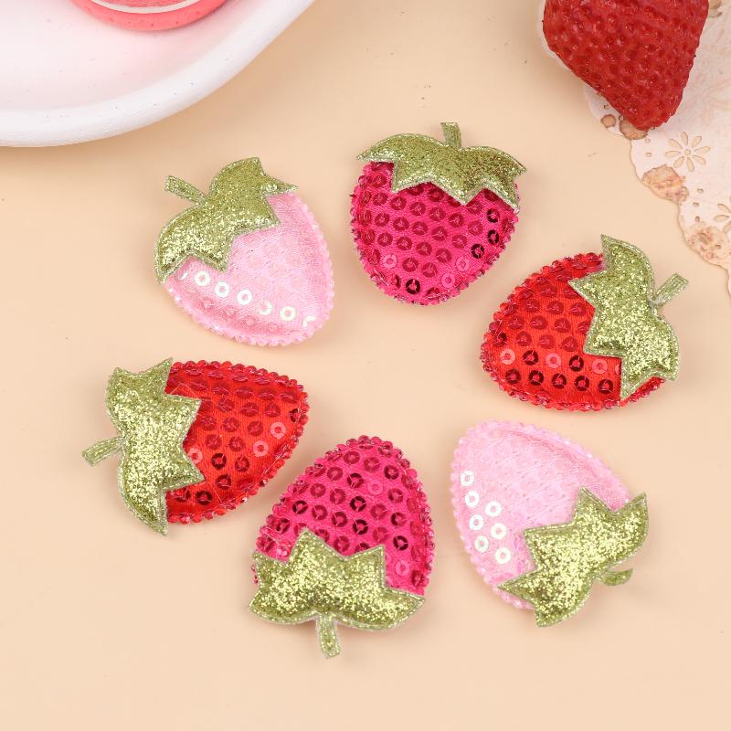 20Pcs Sequined Strawberry Patch Sewing Appliqued Sew On Clothes Decoration For Diy Hiarpin Accessories