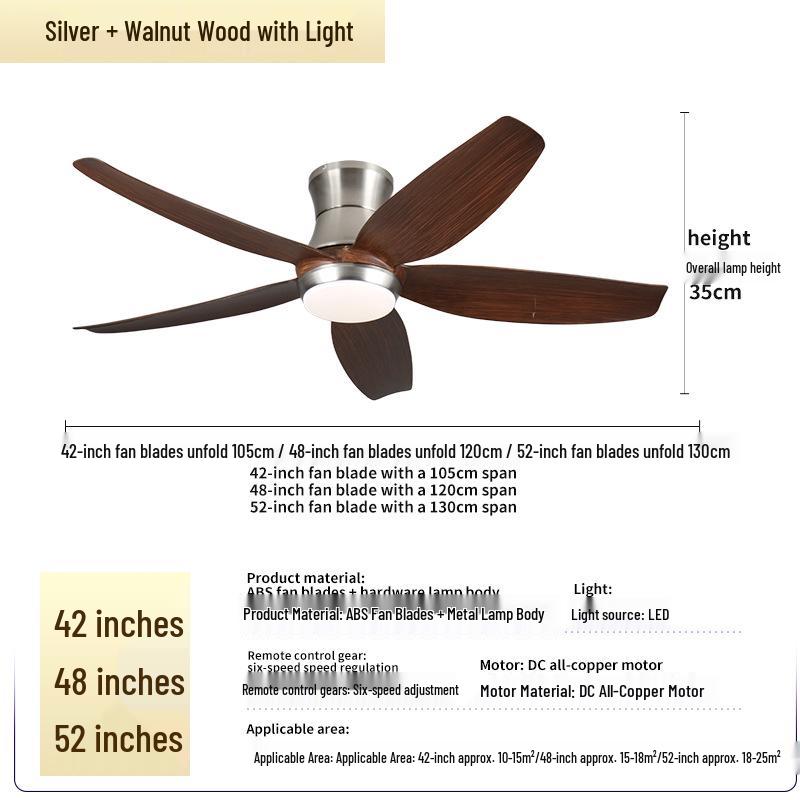 Minimalist Chinese-Style Silent Ceiling Fan with Light & Full Spectrum Eye Protection for Bedrooms & Restaurants