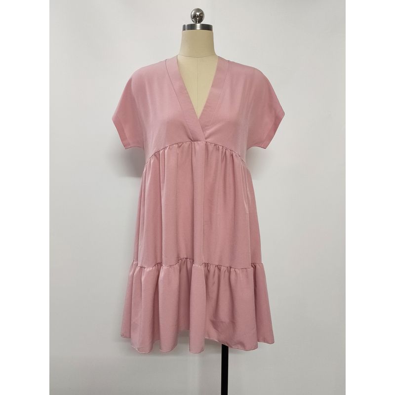 Western Style New Casual Loose V-neck Short Sleeve Dress Frill Short Dress Sexy V-neck Dress