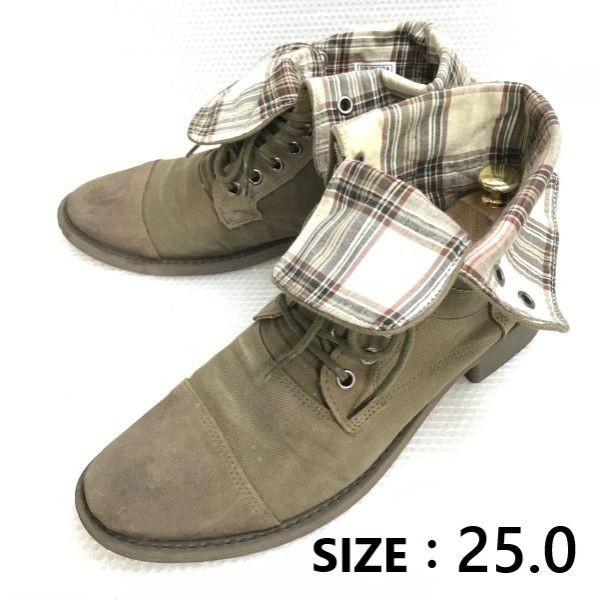 

stefanorossi roll-top short boots 25 brown check leather(USED)