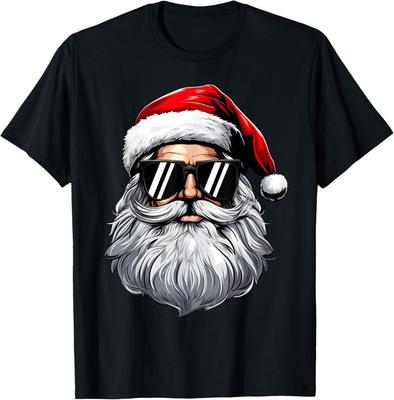 Okulary przeciwsłoneczne Retro z twarzą Świętego Mikołaja Koszulki świąteczne dla mężczyzn chłopców T-shirt