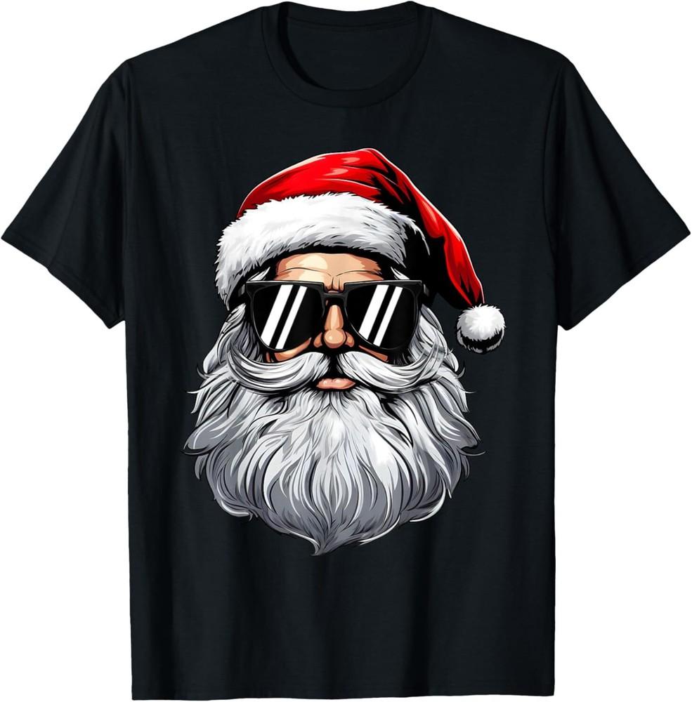 Santa Face Retro Sunglasses Christmas Shirts For Mens Boys T-Shirt