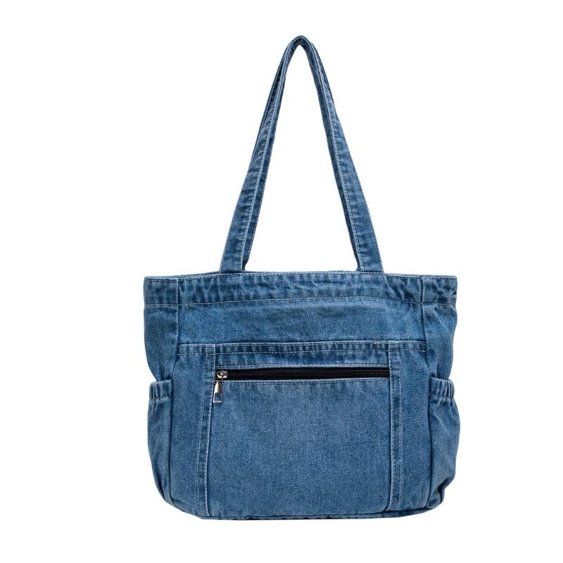 Denimveske Casual Kunstnerisk Enkel og Stor kapasitet Tote Bag Moteriktig og Retro Enkel skulder Dameveske