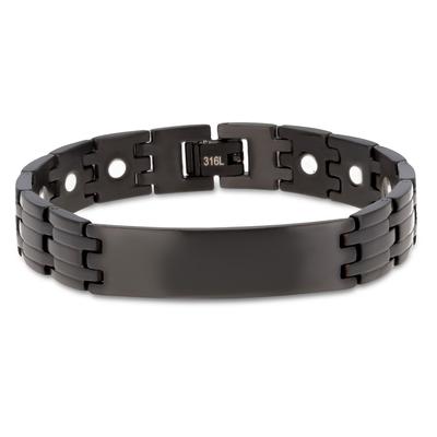 [R1884] - Men's Bracelet 'Peaceful' Black Steel - 21 Cm 12 Mm