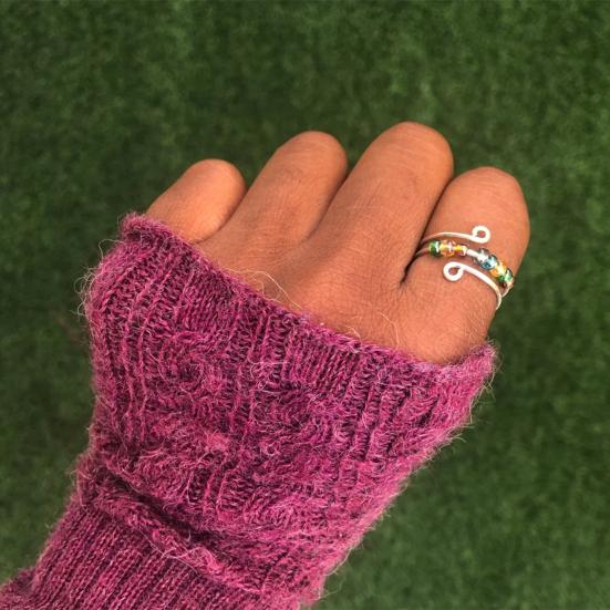 Yousheng Women Ring Rotatable Adjustable Opening Design Geometric Electroplating Anti Stress Gifts Colorful Rainbow Beads Anxiety Spinner Ring Jewelry