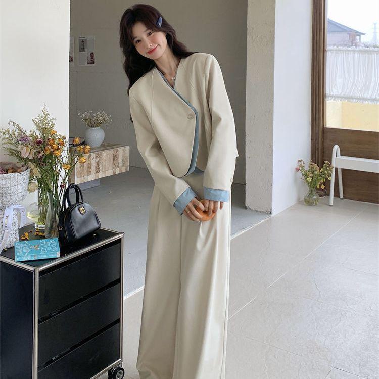 

Women s Two-Piece Set: Wide-Leg Pants & Fake Two-Piece Suit - Korean Style Casual Outfit for Spring/Autumn 2026 M (100-110 jin)