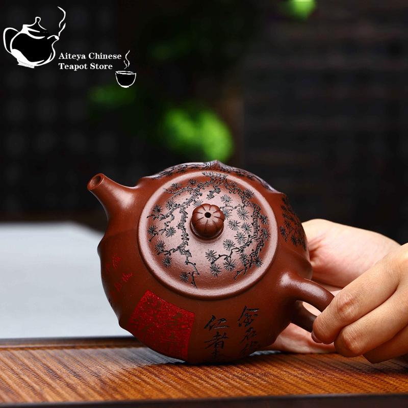 Alte sechseckige Teekanne aus violetter Tonerde, Yixing-Tonerde, chinesische Teekanne, Kung-Fu-Teeset, Fassungsvermögen 320 ml