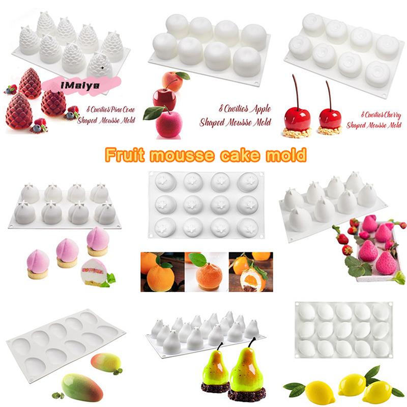1Pc Silicone Cake Mold Pineapple Pear Peach Fruit Series Baking Mousse Mould for Mango Orange Strawberry French Dessert