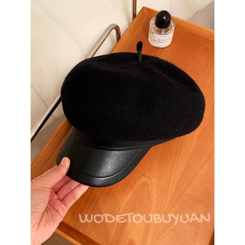 

Осенне-зимняя шерстяная кожаная восьмиугольная шляпа с утиным язычком в британском стиле Женский художественный берет Универсальная кепка газетчика Adjustable