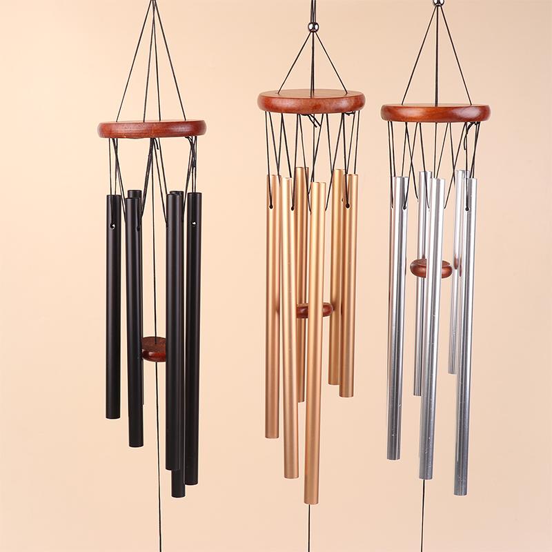 1Pc 6 Tubes Aluminum Pipe Wind Chimes With Hook And Wooden Leaf Hanging Tag Balcony Corridor Decoration Birthday Gift