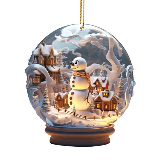 Christmas Snowman Hanging Decoration 2D Flat Snow Scene Sphere Ornament Festive Snowman Decoration for Christmas Tree Mantel Party Decor
