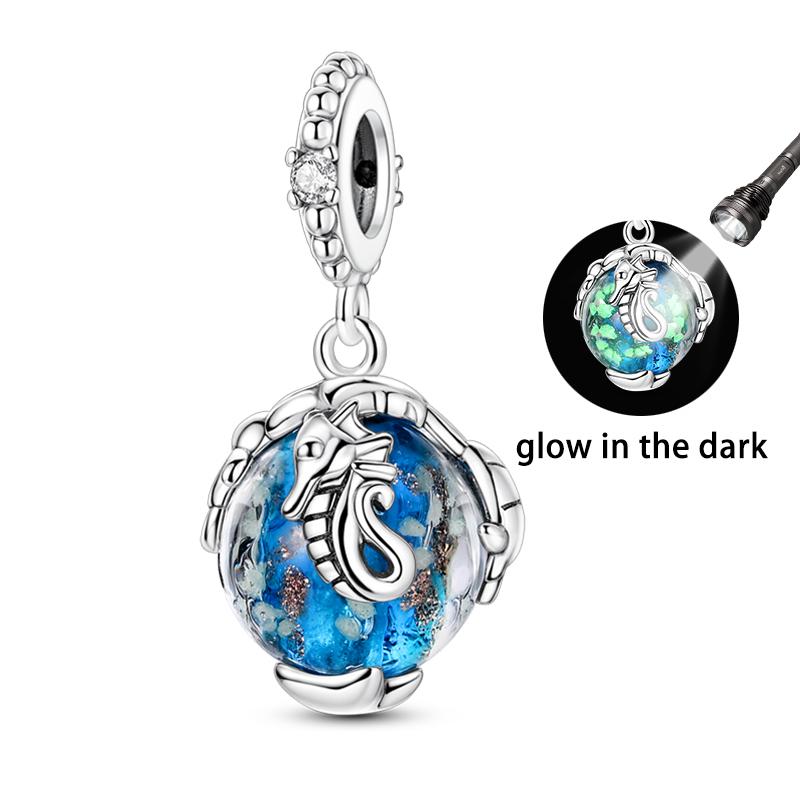 925 Silver Luminous Elf Lantern Fish Glass Planet Pendant Fit Pandach 925 Bracelet DIY Jewelry Design