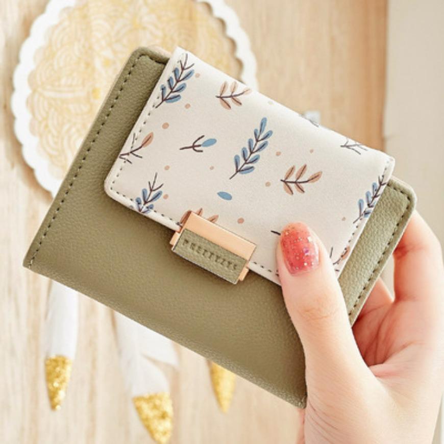 PU Leather  Loose Change Printed Buckle Folding Zipper Student Coin Card