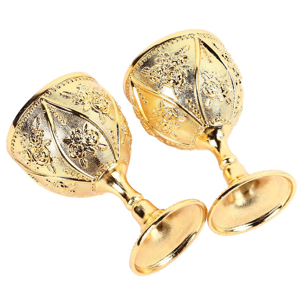 2 stk Vinglass Utsøkt 3D Relief Roseblomstmønster Dekorativt Vintage Vinglass Gull