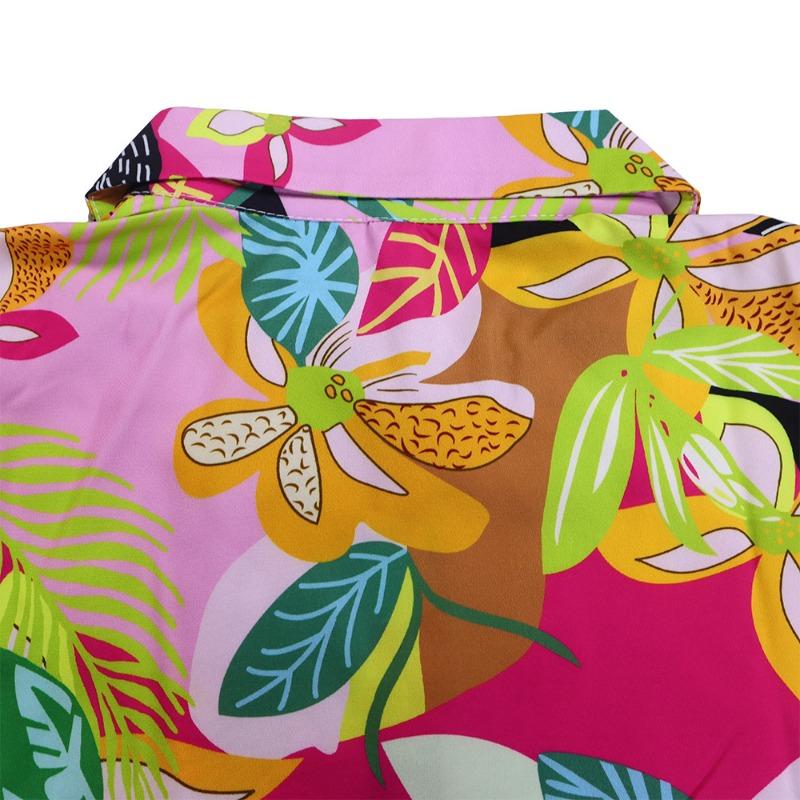 Women Floral Printed Turn Down Collar Long Sleeve Shirt Wide Leg Pants Two Piece Set