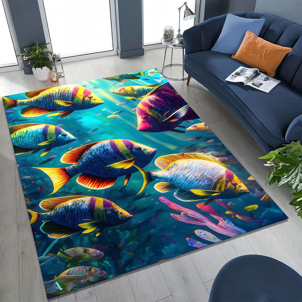 Dream Underwater World Sea Dolphin Turtle Coral Art Rug for Bedroom Living Room Sofa Home Doormat Decor,Kids Non-slip Floor Mat
