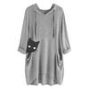 Women Casual Print Cat Ear Hooded Long Sleeves Pocket Irregular Top Blouse Shirt