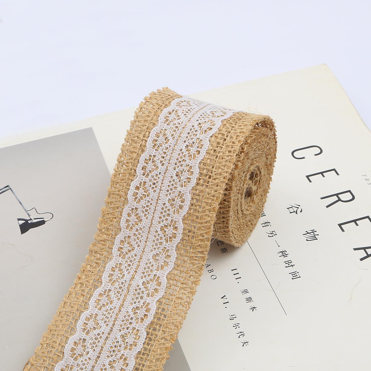 

2 м/рулон натуральная джутовая лента из мешковины с белой кружевной отделкой по краю, деревенский винтажный свадебный декор, гессианское кружево, джутовый рулон, сделай сам, товары для рождественской вечеринки 5cm