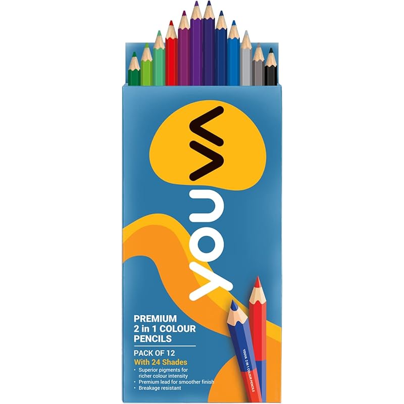 Navneet Youva|Premium 2 In 1 Colour Pencil For Drawing|Sketching|And Painting|Pack Of 12|Multicolor