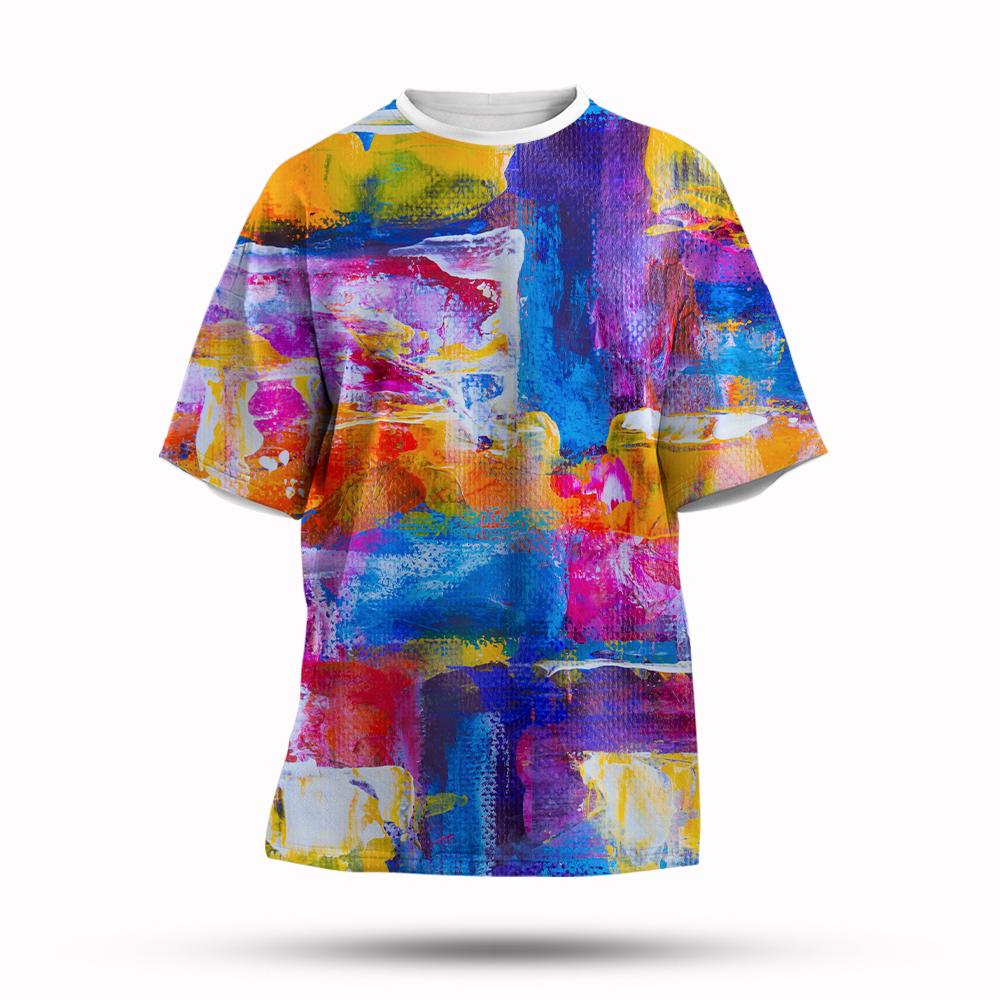 Graffitifärg 3D-printad T-shirt Sommar Herrmode Stänkbläck Ny Kortärmad T-shirt Topp Cool Streetwear Baggy T-shirts