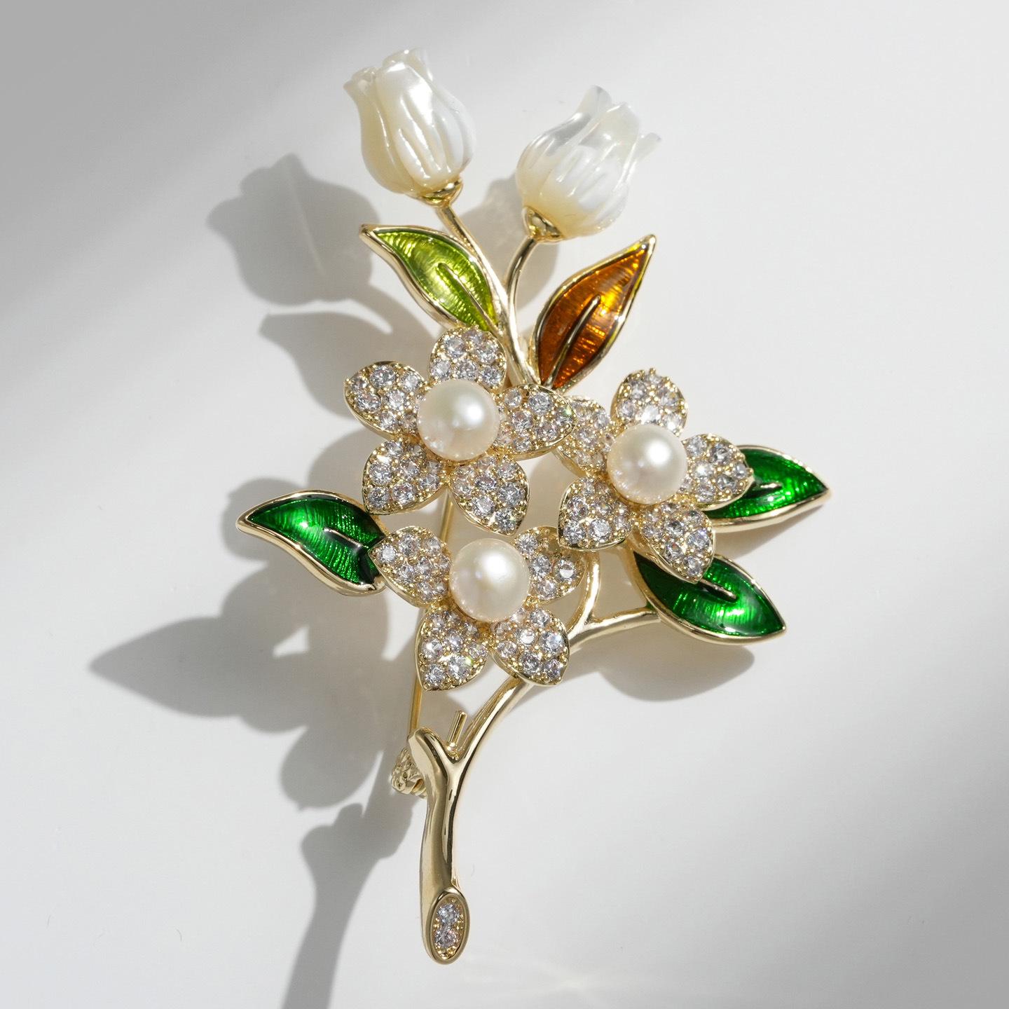 Bo Xin Yun Freshwater Pearl Gardenia Brooch - Elegant Women s Fashion Pin