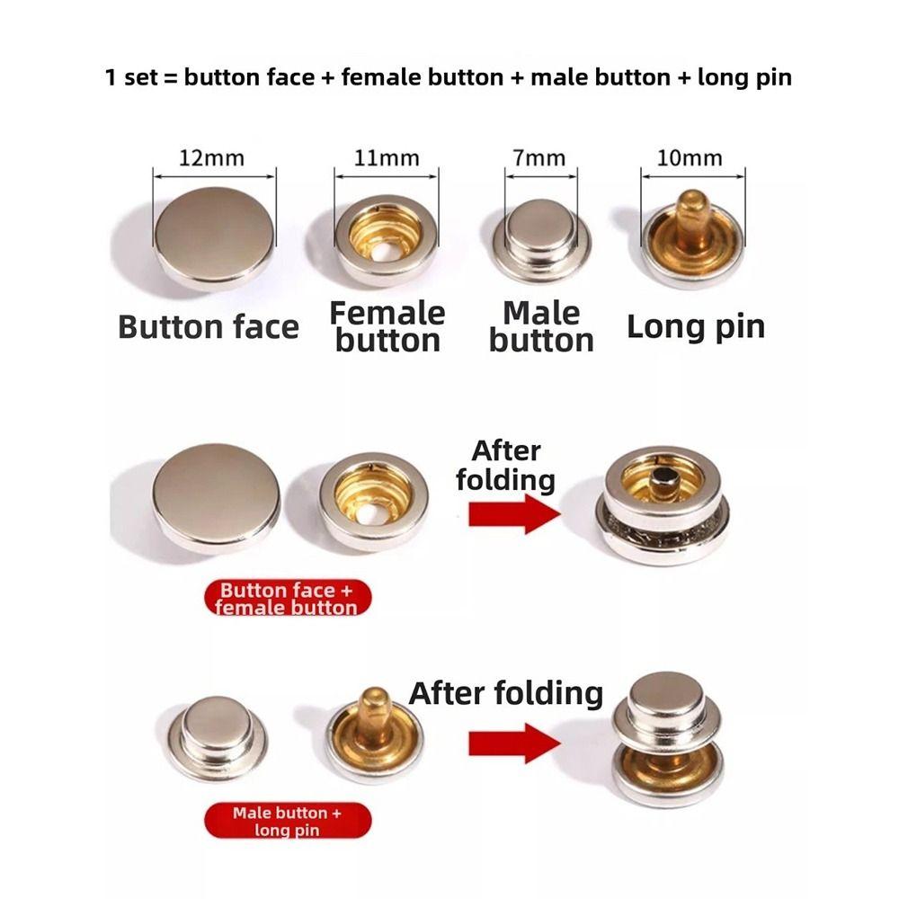 6Pcs/Set Easy To Use Leather Snap Fasteners Solid Snap Button  Garment Sewing Accessory
