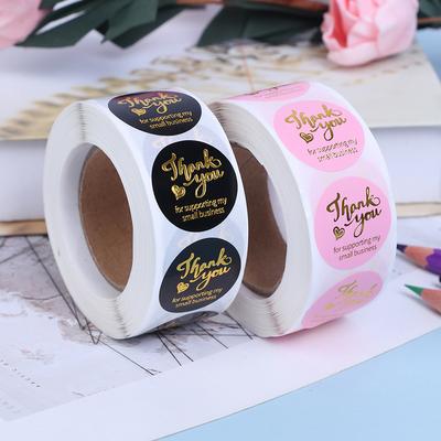 500pcs Thank You Sticker Wedding Decor Seal Hot Stamping Pink Black Round Label