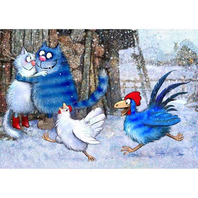 

5D Алмазная вышивка Синие кошки животных Полный круглый алмазная живопись Набор для вышивки крестом Украшение дома Подарок Full Round 40x50CM